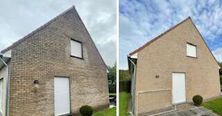 Voor- en na-detail van een gereinigde gevel